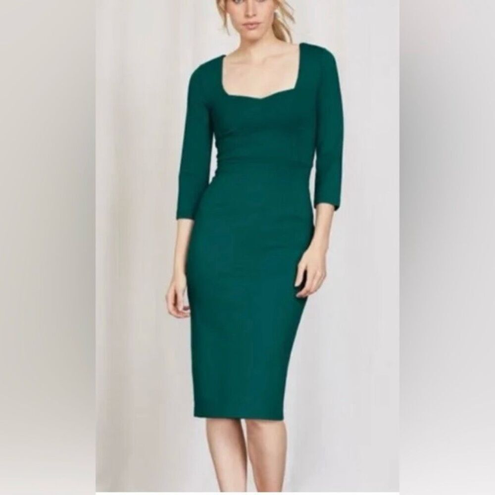 Boden Rebecca Green Stretch Jersey Ponte Dress size 10R Sweetheart Neck